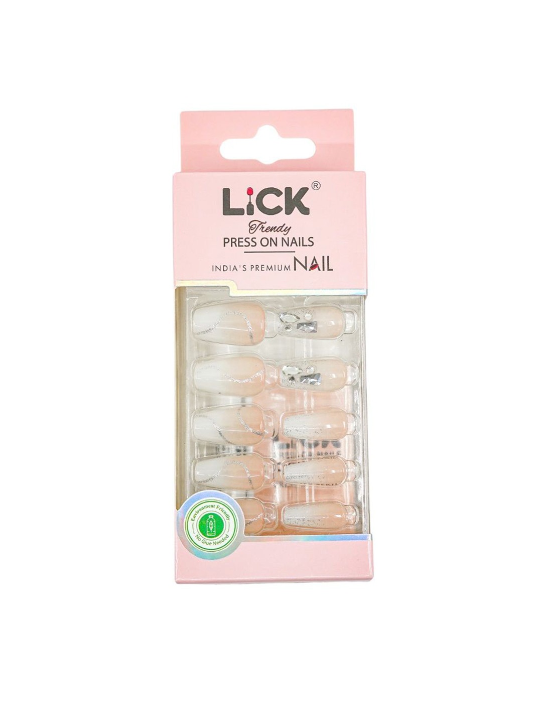 

LICK Set Of 30 Glossy Glitter Press On Artificial Nails - Nude