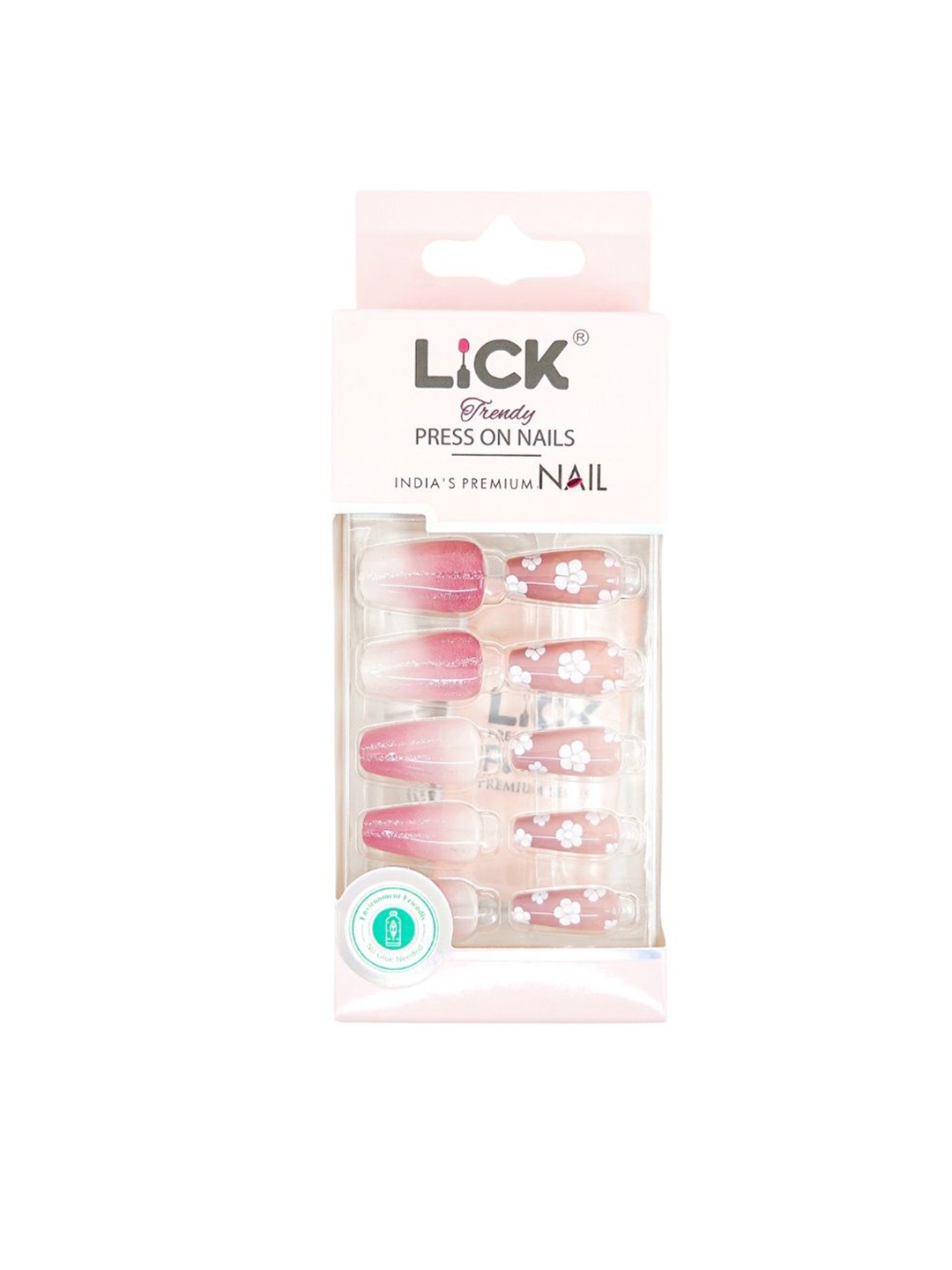 

LICK 30-Pcs Glossy Glitter Press On Artificial Nails - Nude