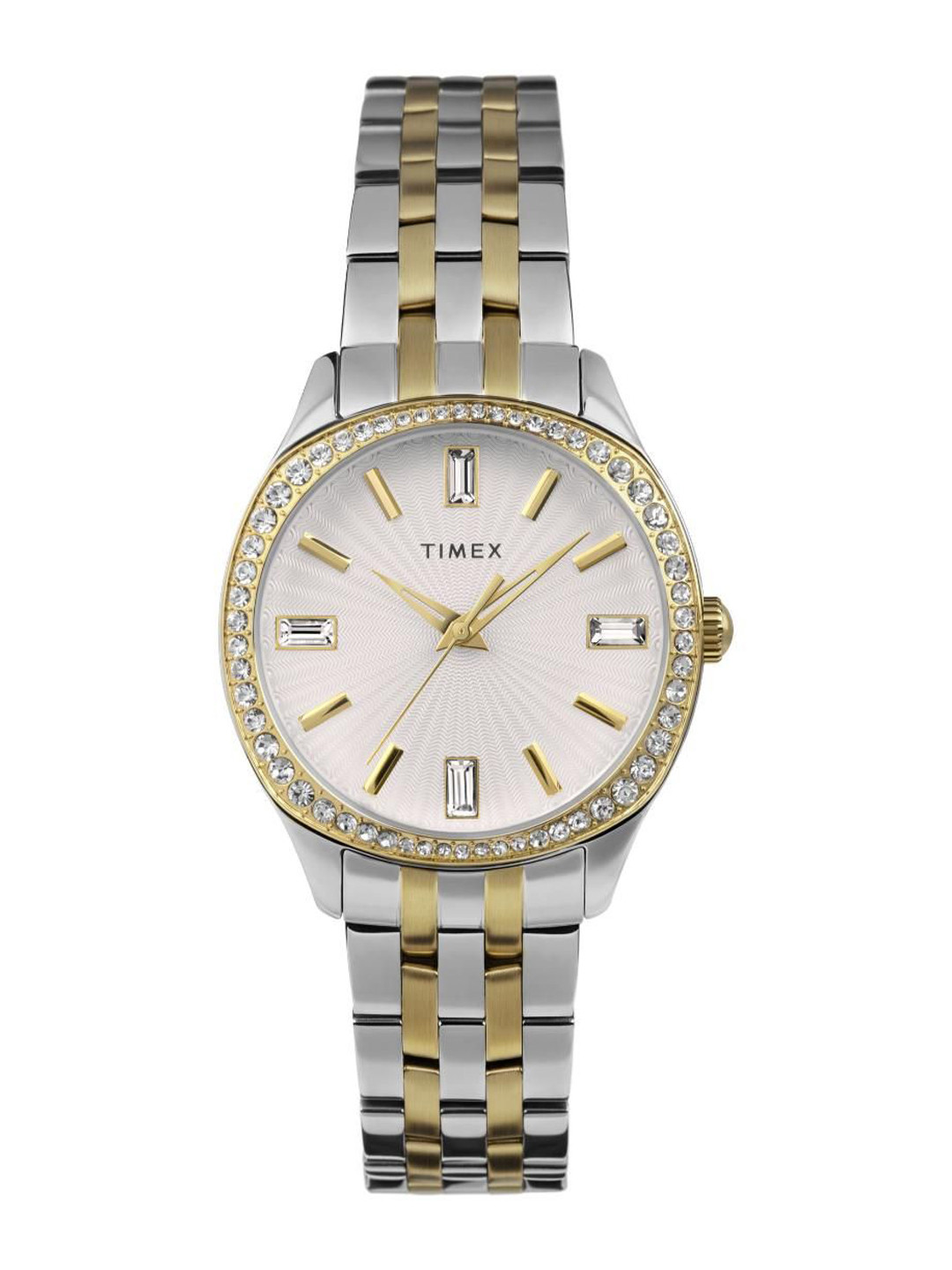 

Timex Women Brass Dial & Stainless Steel Bracelet Style Straps Analogue Watch TW2W17700, Silver