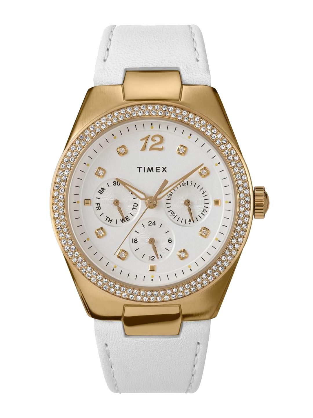 

Timex Women Brass Embellished Dial & Leather Straps Analogue Watch TW2V80500, White