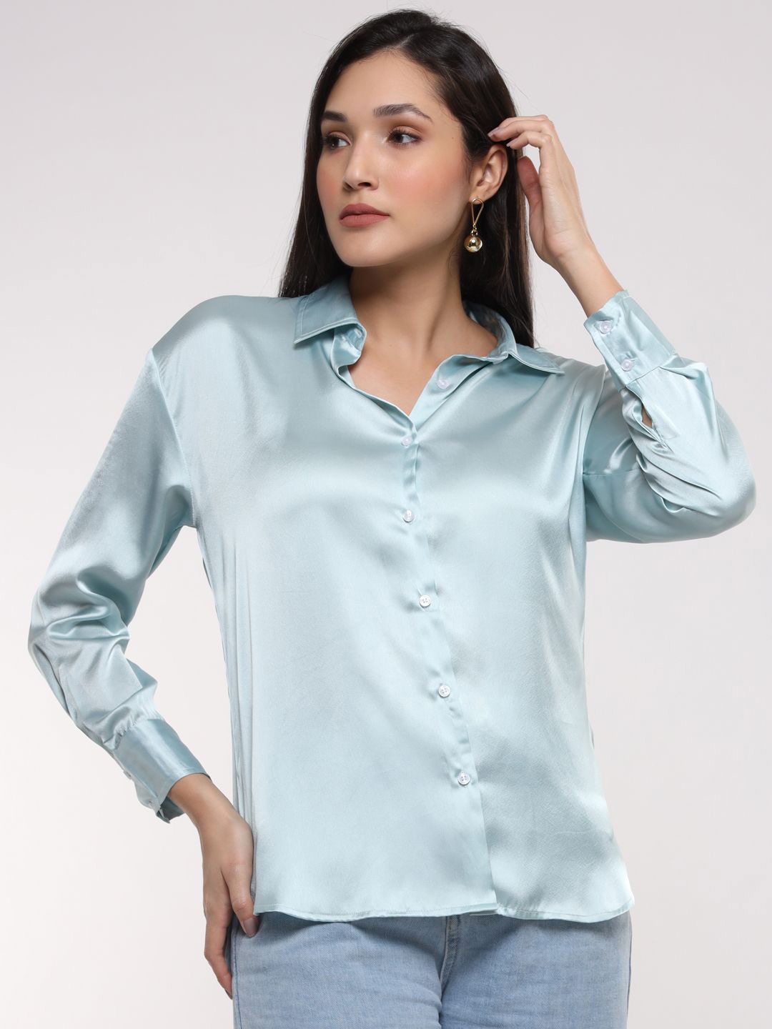 

AMSWAN Women Classic Opaque Casual Shirt, Blue