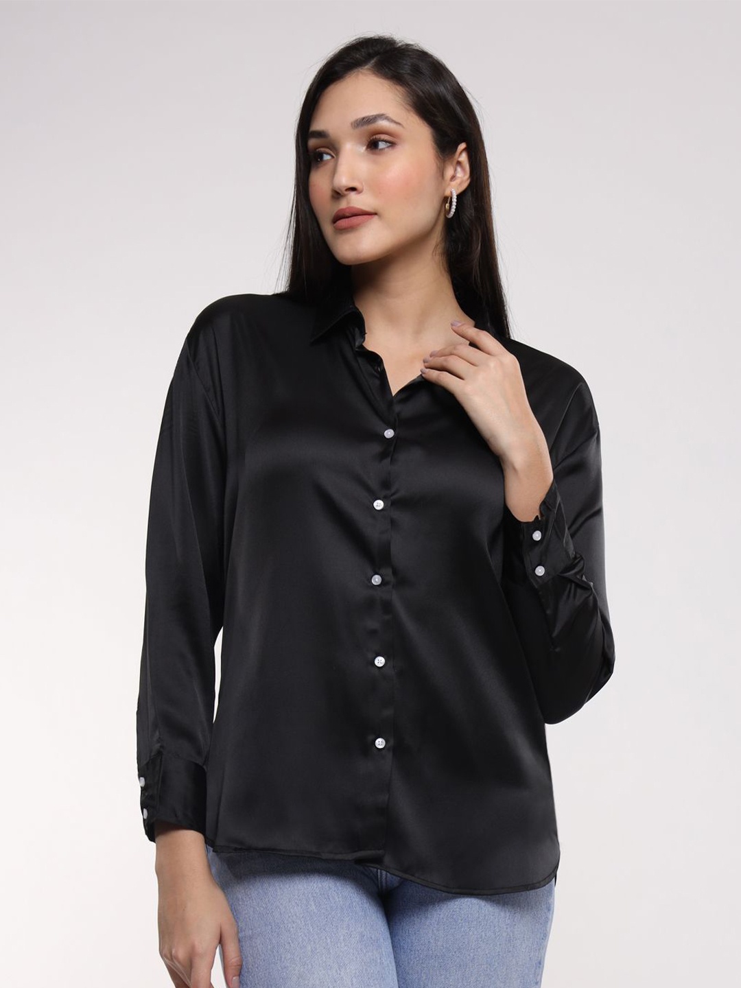 

AMSWAN Women Classic Opaque Casual Shirt, Black