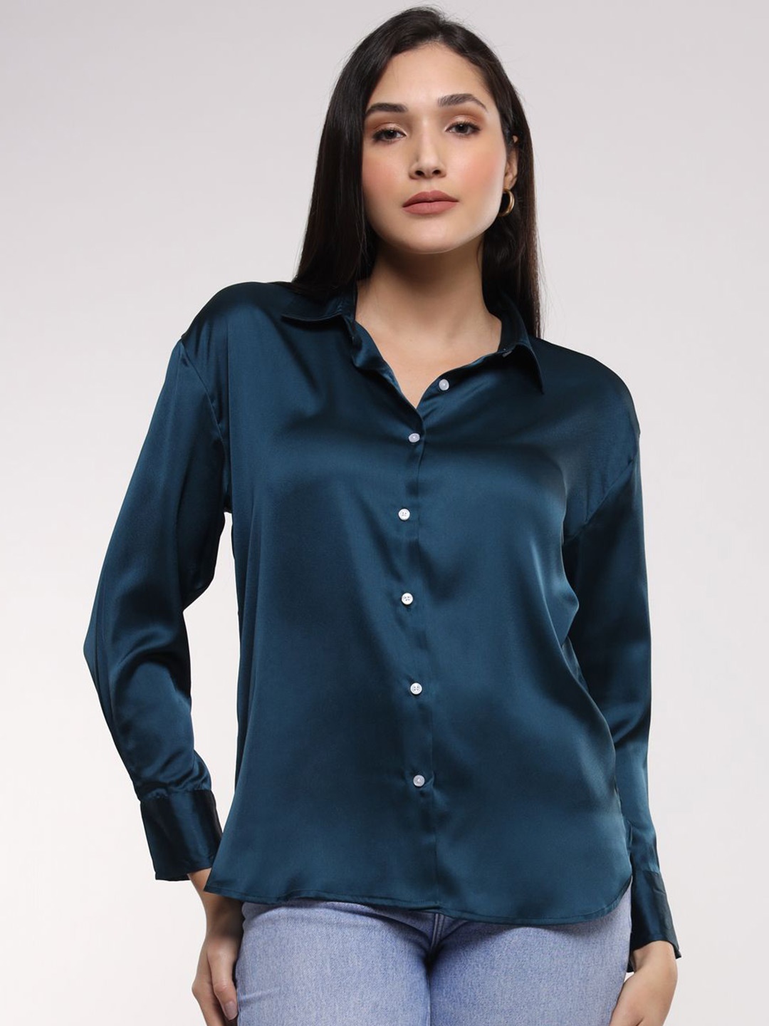 

AMSWAN Women Classic Opaque Casual Shirt, Turquoise blue
