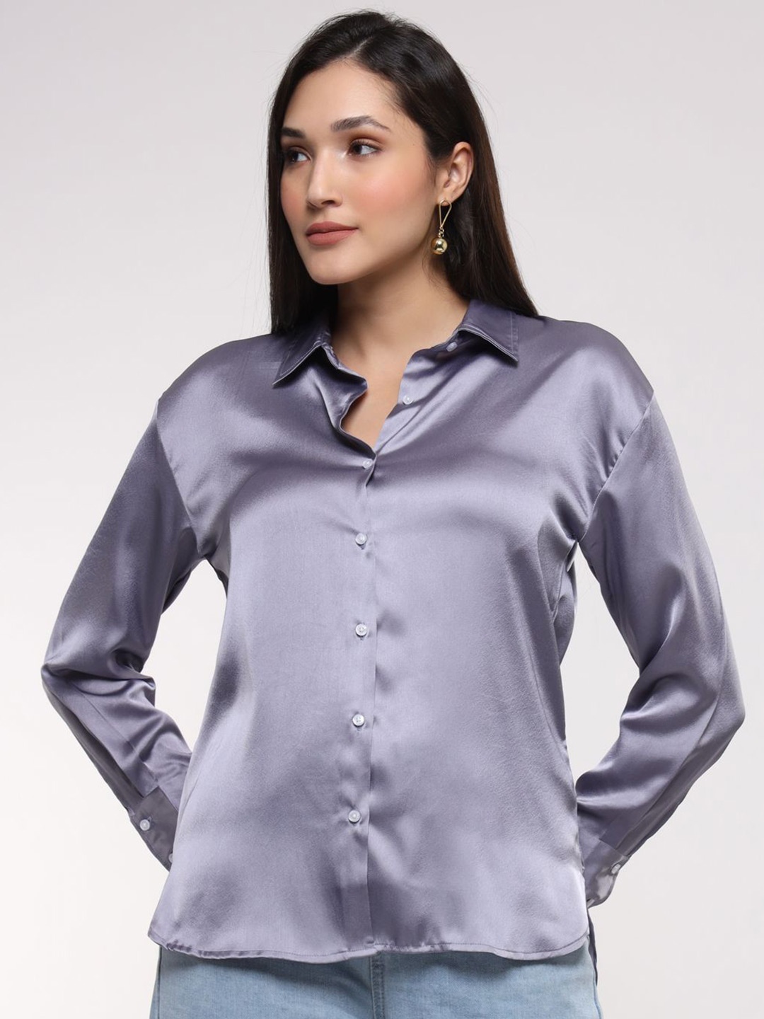 

AMSWAN Women Classic Opaque Casual Shirt, Grey