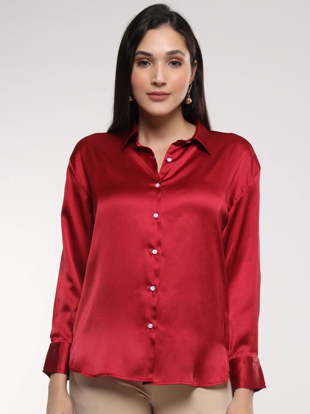 

AMSWAN Women Classic Opaque Casual Shirt, Maroon