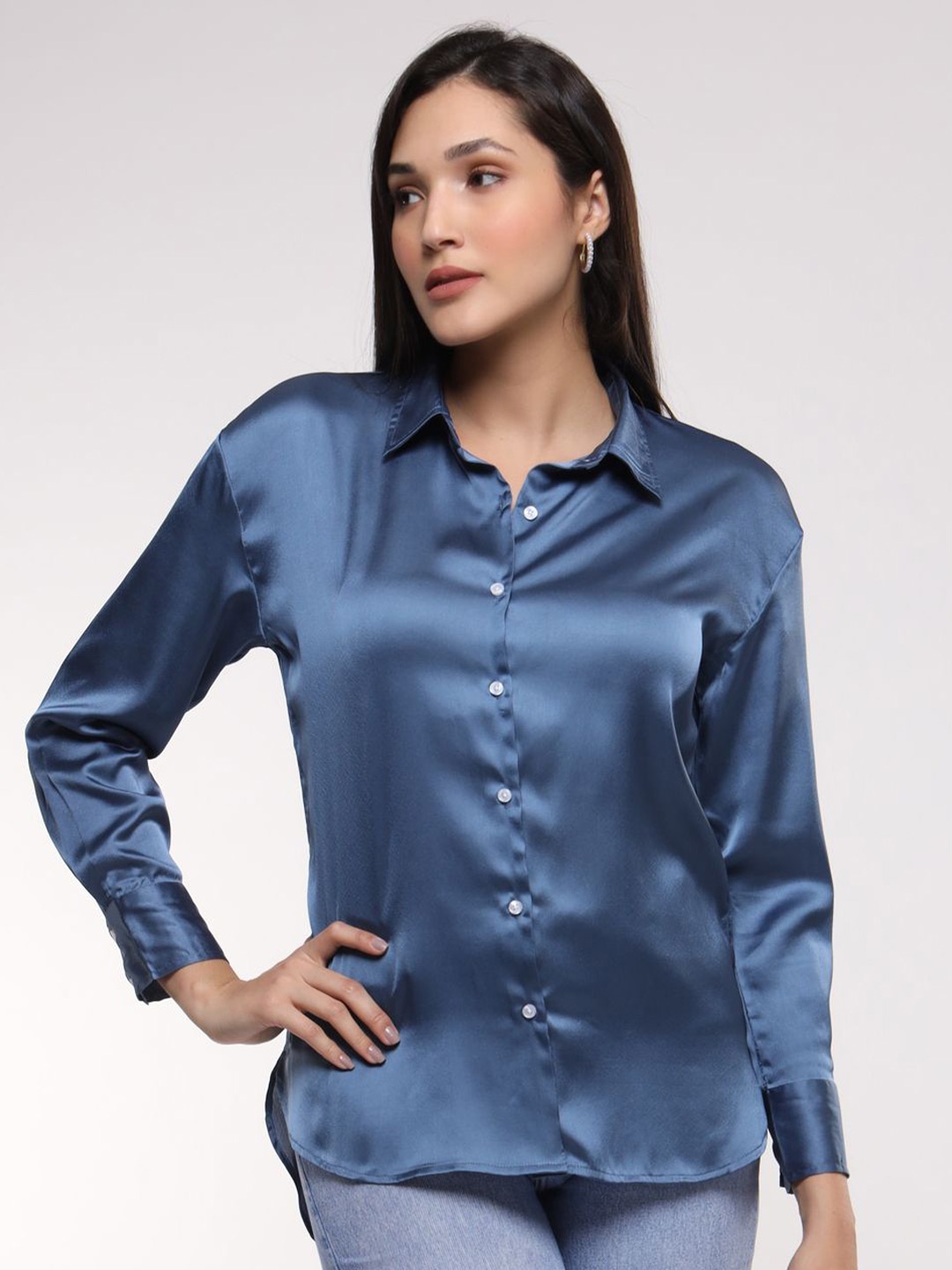 

AMSWAN Women Classic Opaque Casual Shirt, Blue