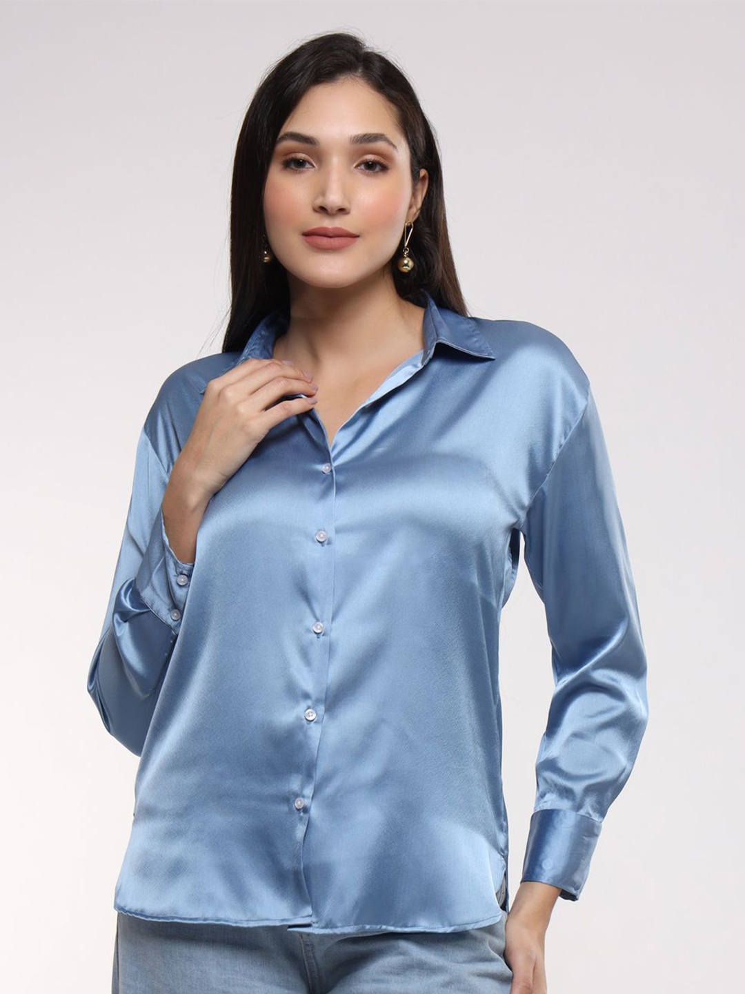 

AMSWAN Women Classic Opaque Casual Shirt, Blue