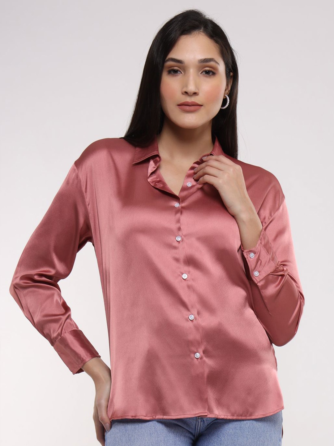 

AMSWAN Women Classic Opaque Casual Shirt, Pink