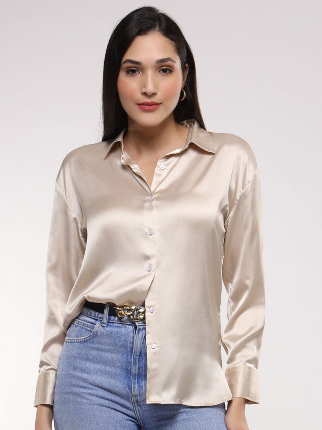 

AMSWAN Women Classic Opaque Casual Shirt, Champagne