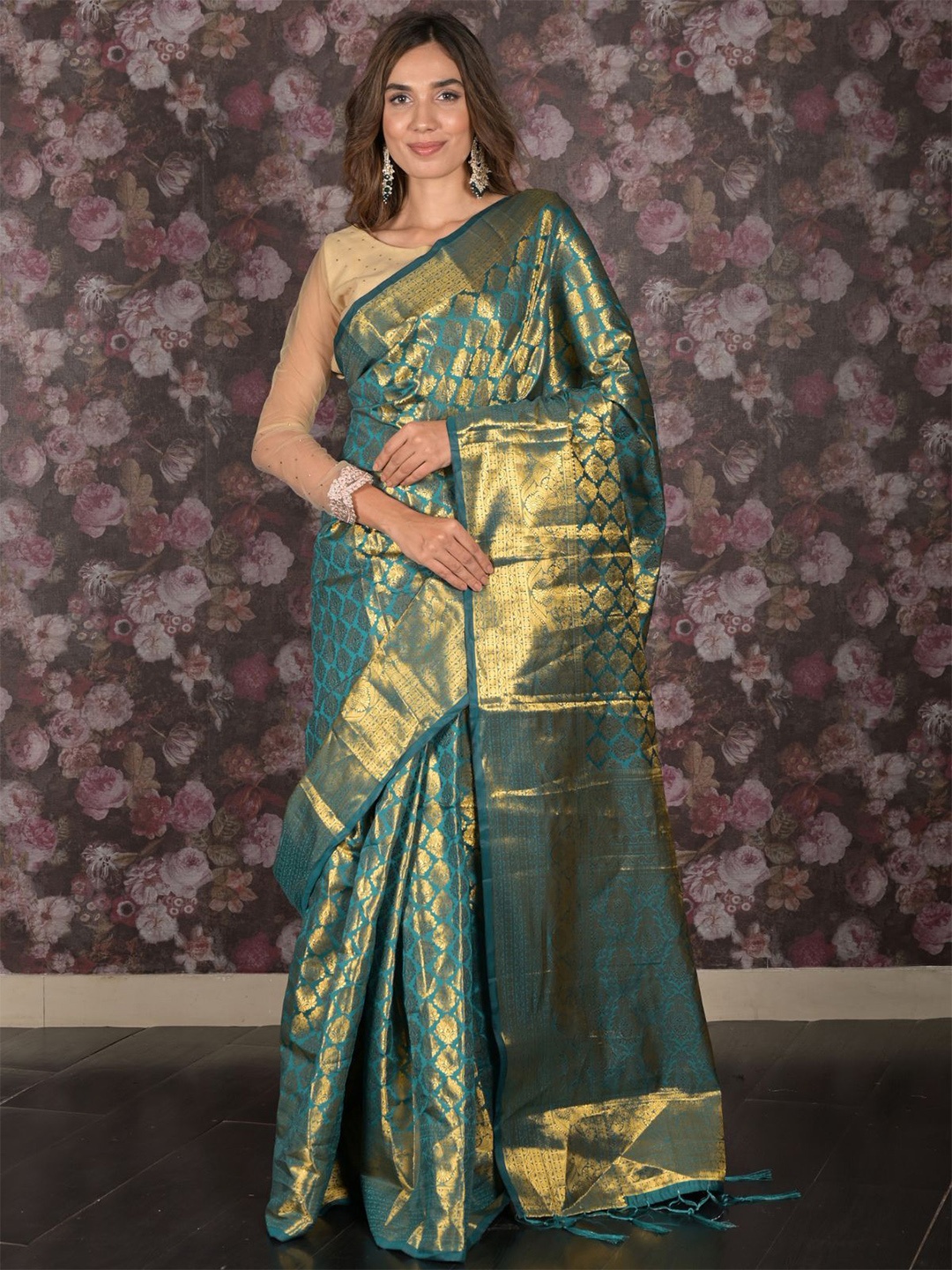 

ODETTE Woven Design Silk Blend Saree, Blue