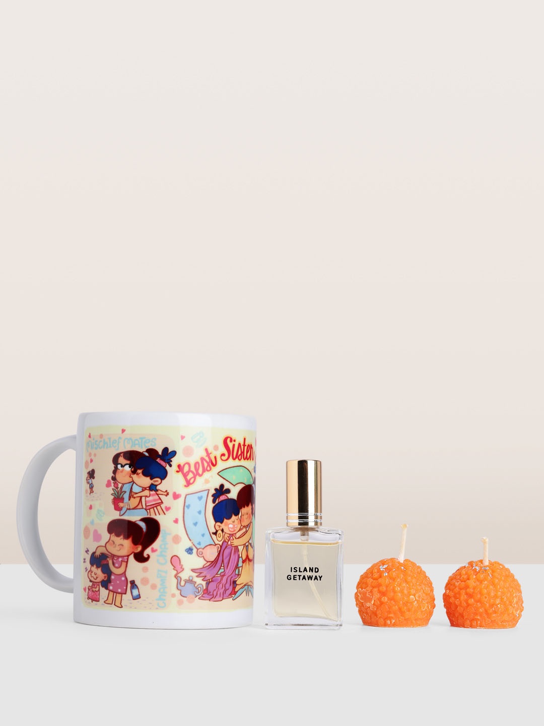 

Chumbak 4 Pcs Mug with Candles Perfume & Gift Card Sister Gift Set, Yellow
