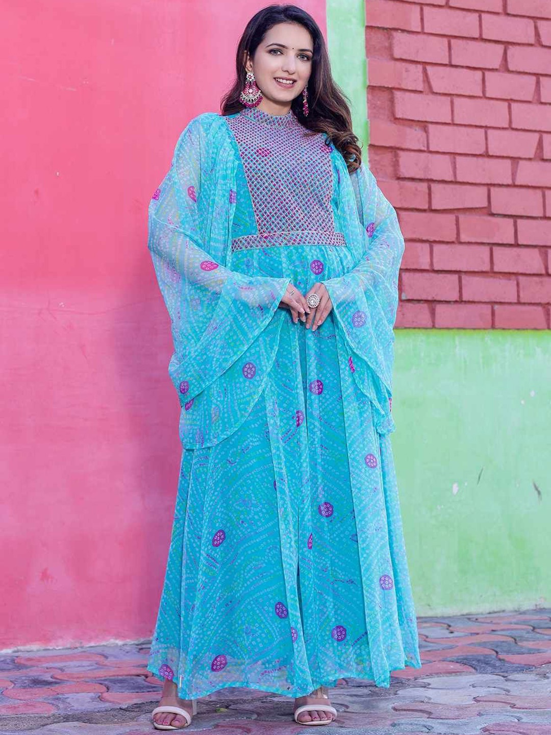 

VASVI Embroidered Flared Maxi Ethnic Dress, Blue