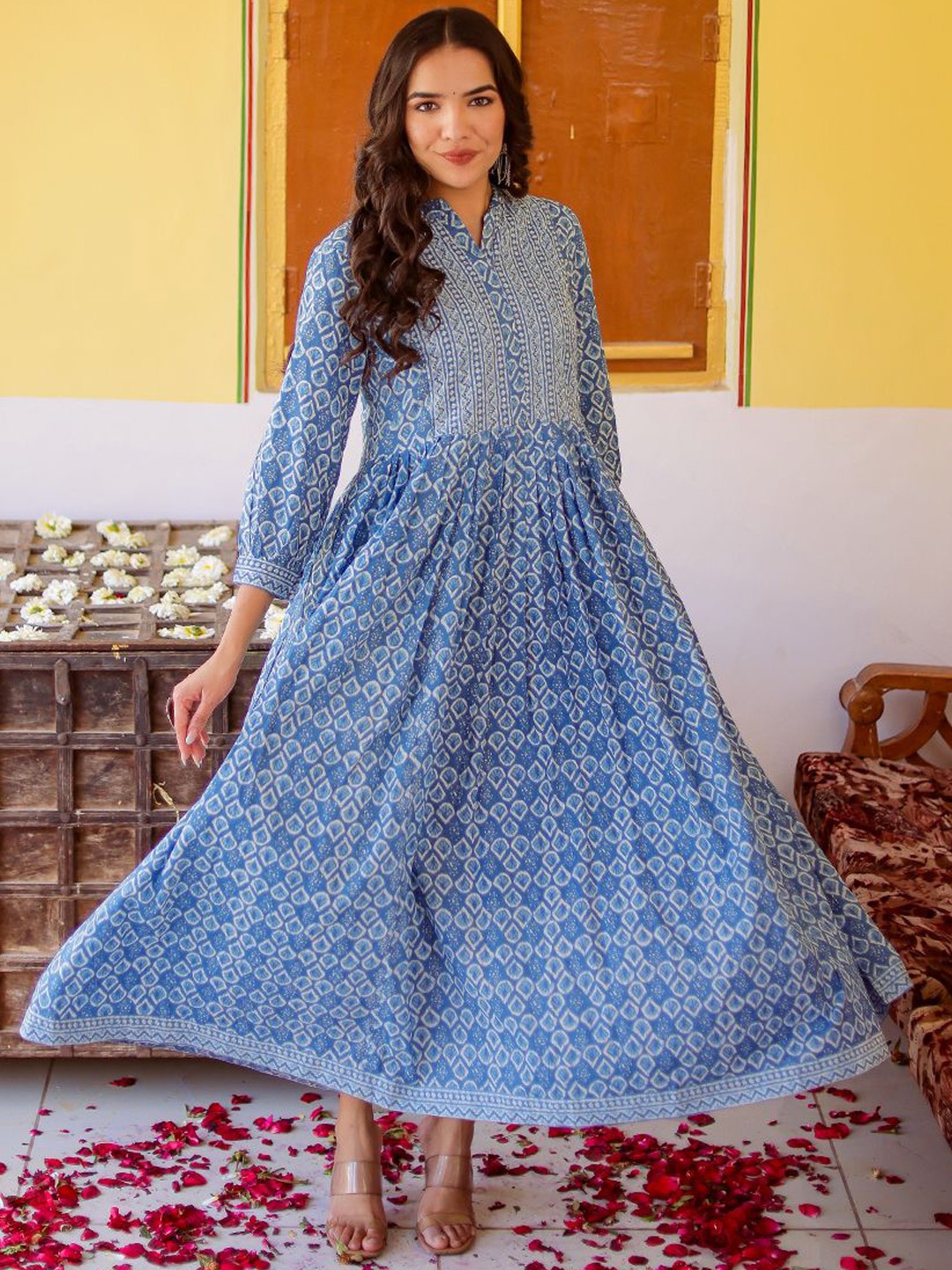 

VASVI Printed A-Line Maxi Ethnic Dress, Blue