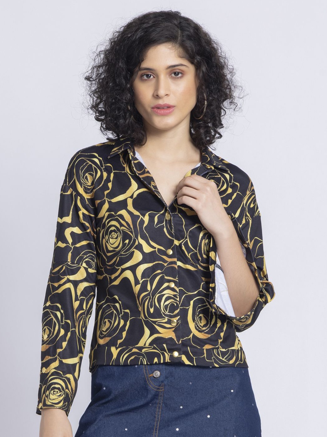 

SHAYE Women Smart Opaque Printed Party Shirt, Black