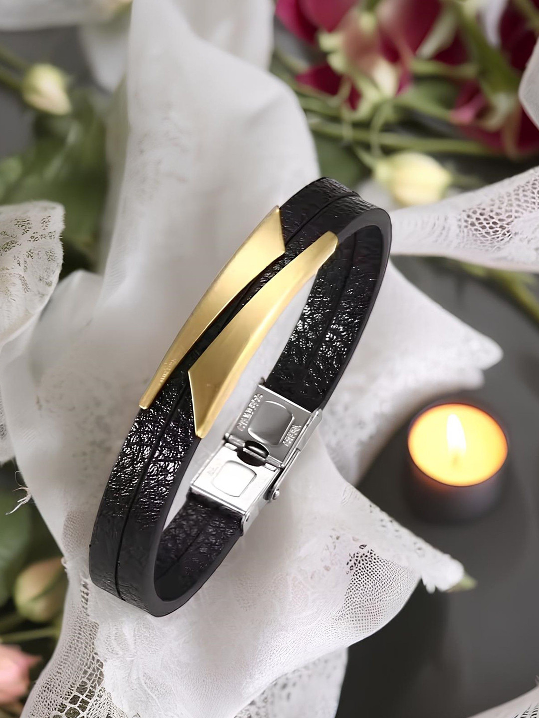 

KARISHMA KREATIONS Unisex Leather Gold-Plated Wraparound Bracelet