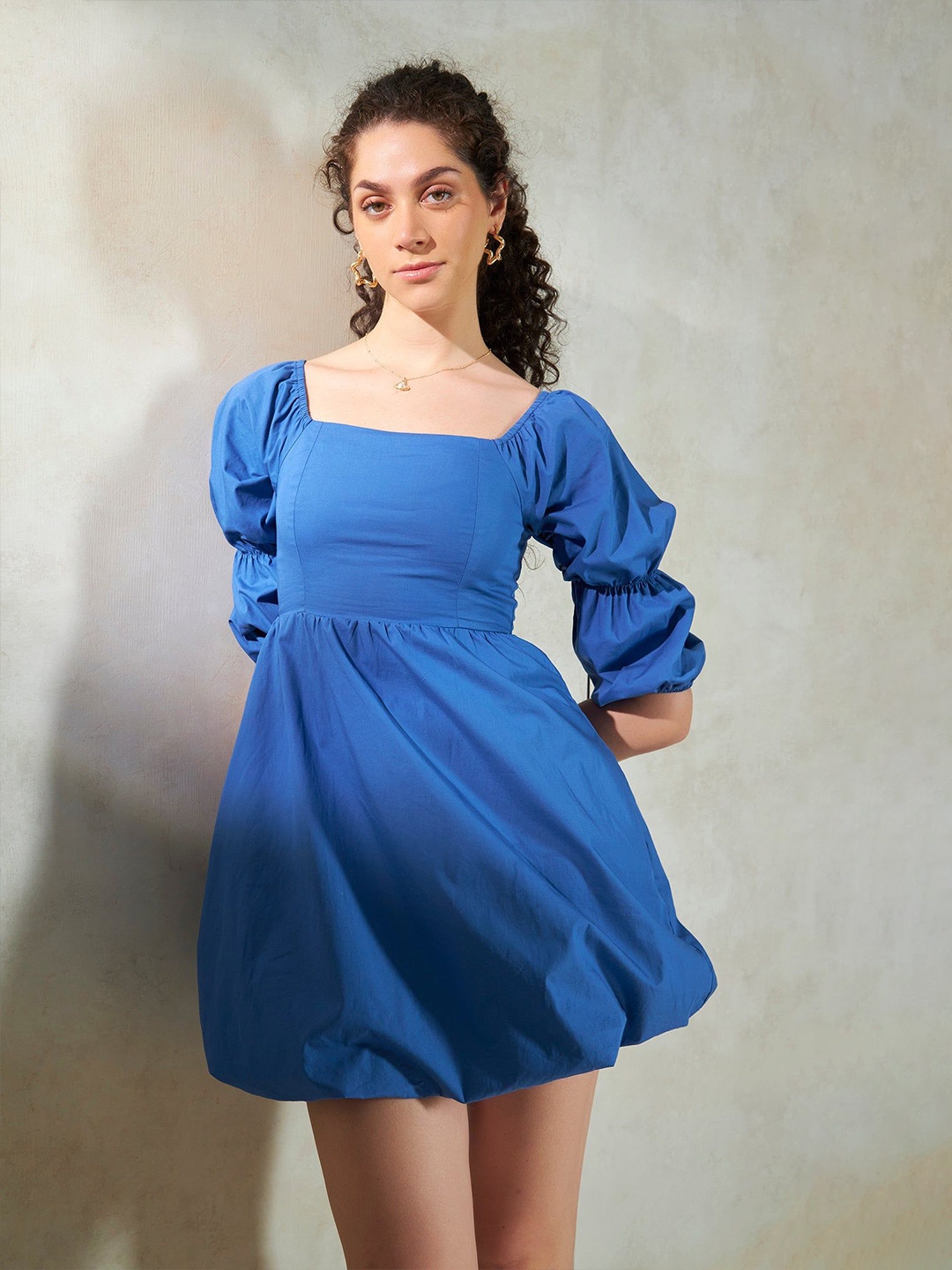 

Virgio Cotton Bubble-Hem Balloon Mini Dress, Blue