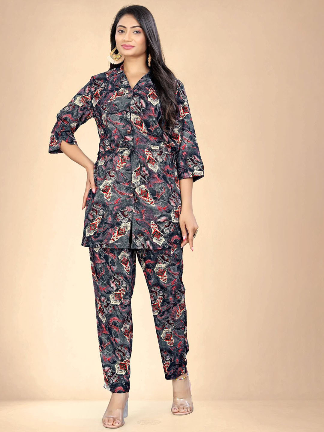 

Abhilasha Printed Pure Cotton Top With Trouser Co-Ords, Black