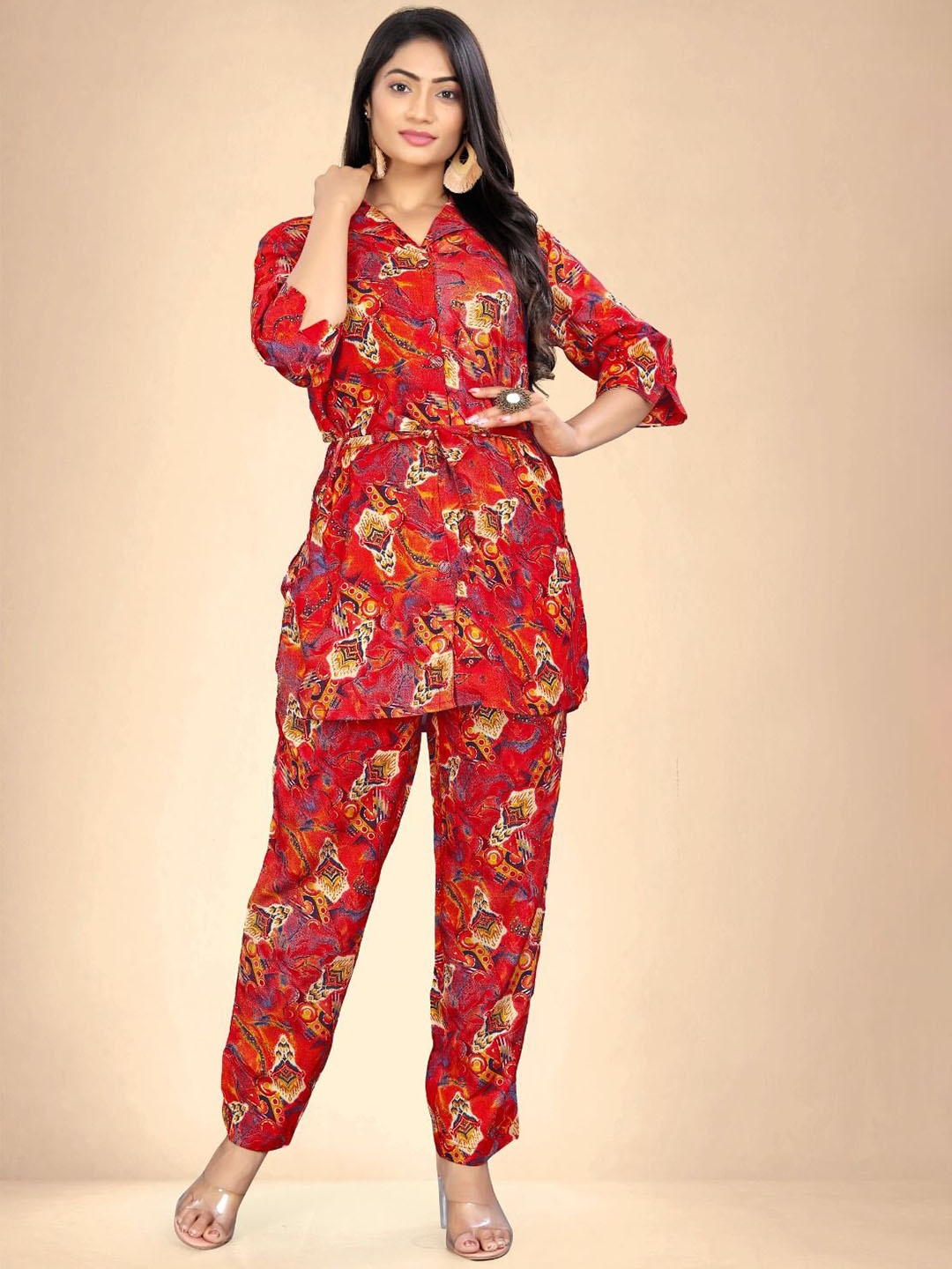 

Abhilasha Printed Pure Cotton Top With Trousers Co-Ords, Red