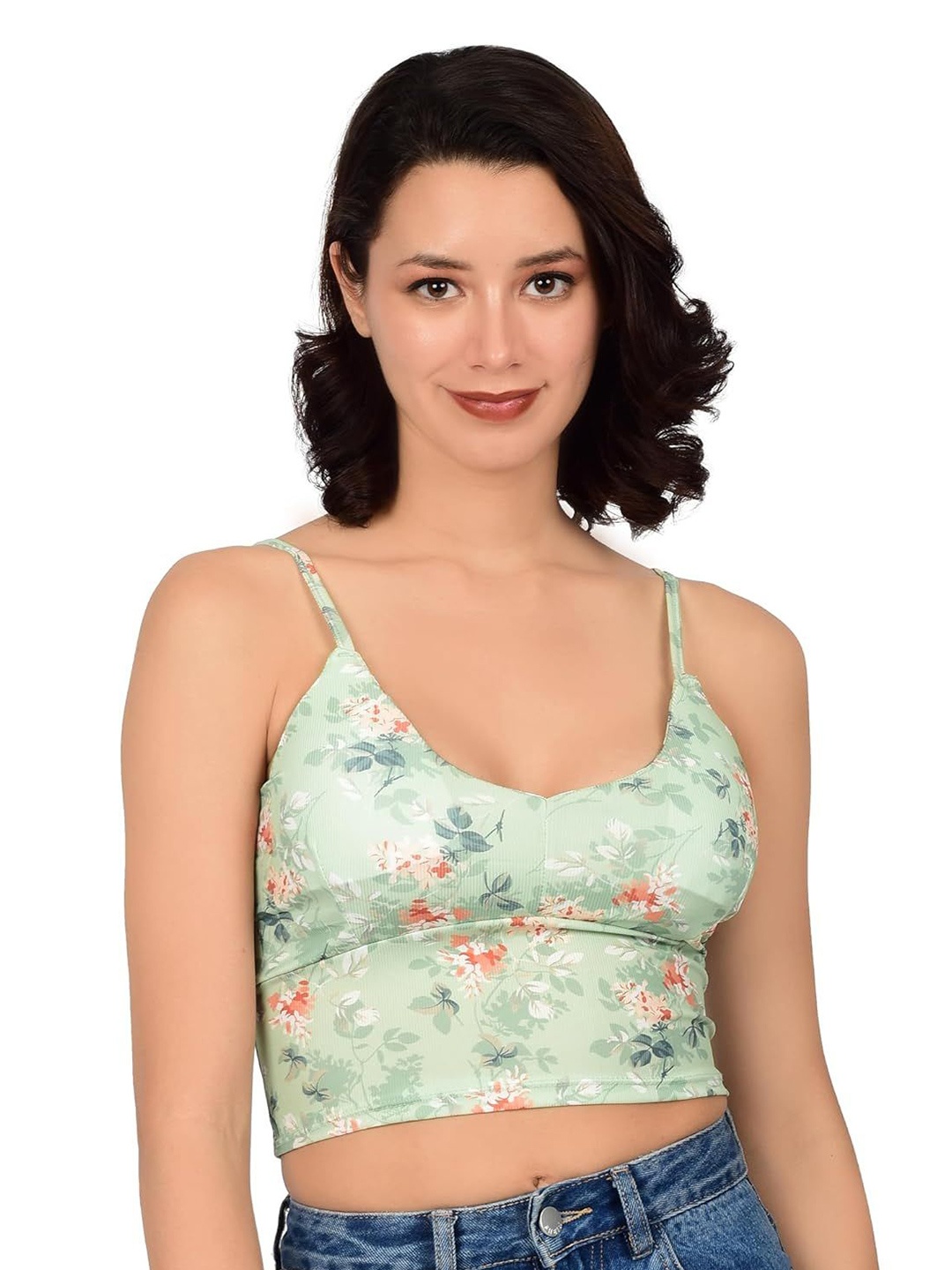 

bare dezire Floral Bralette Bra Full Coverage Lightly Padded, Green