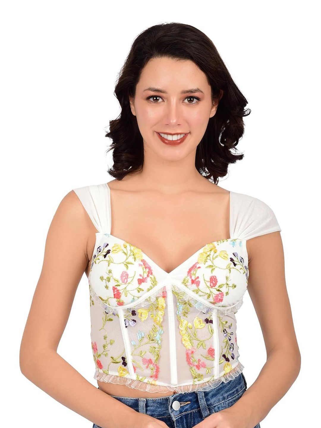

bare dezire Floral Bralette Bra Full Coverage Lightly Padded, White