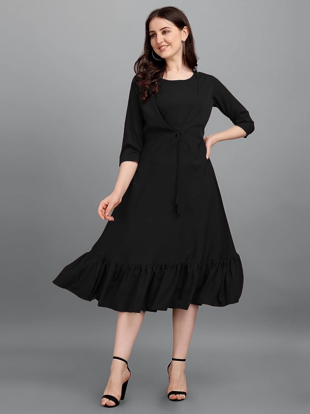 

BAESD Crepe Fit & Flare Midi Dress, Black