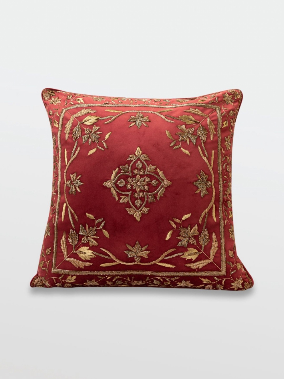 

Mirooh Wanni Scarlet Embroidered Pre-Filled Cushion, Red