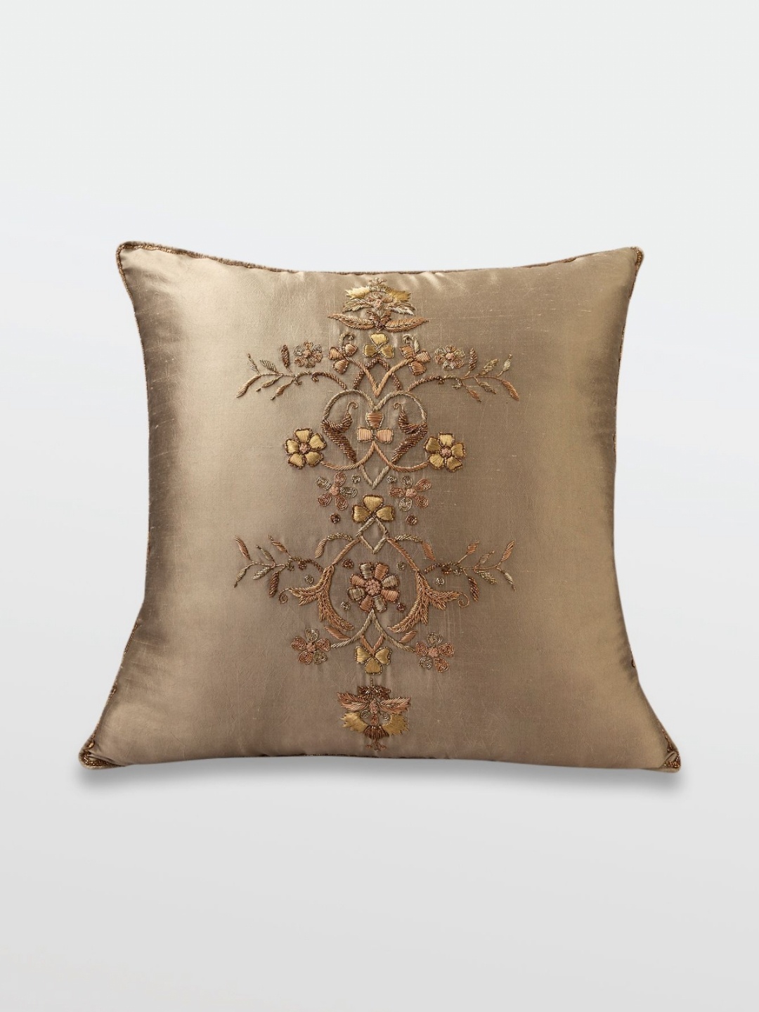 

Mirooh Tan-Color Embroidered Square Pre-Filled Cushion