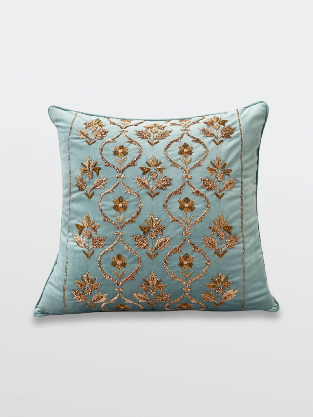 

Mirooh Turquoise Blue Embroidered Pre-Filled Cushions