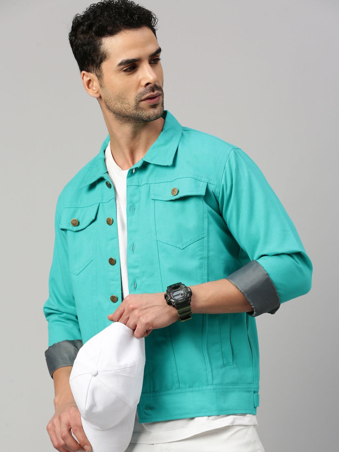 

VOXATI Men Sporty Jacket with Patchwork, Blue