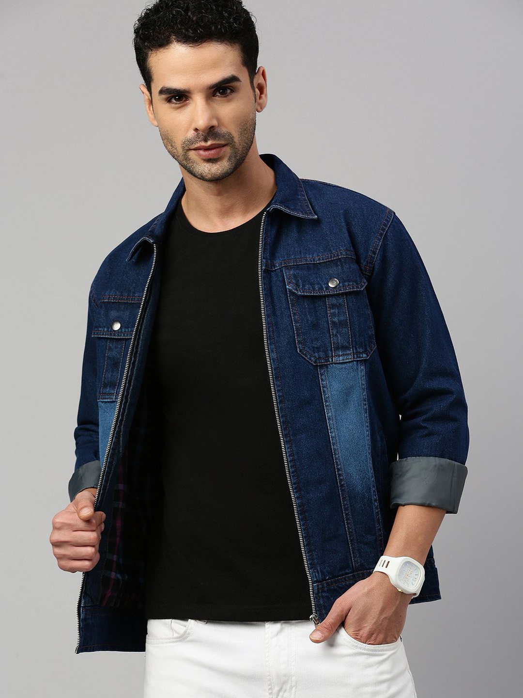 

VOXATI Men Washed Denim Jacket, Blue