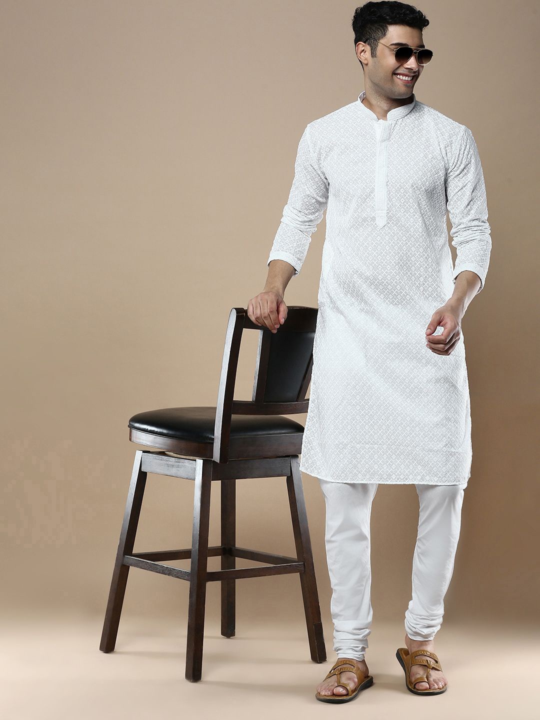 

Anouk Men Ethnic Motifs Embroidered Regular Chikankari Kurta with Churidar, White
