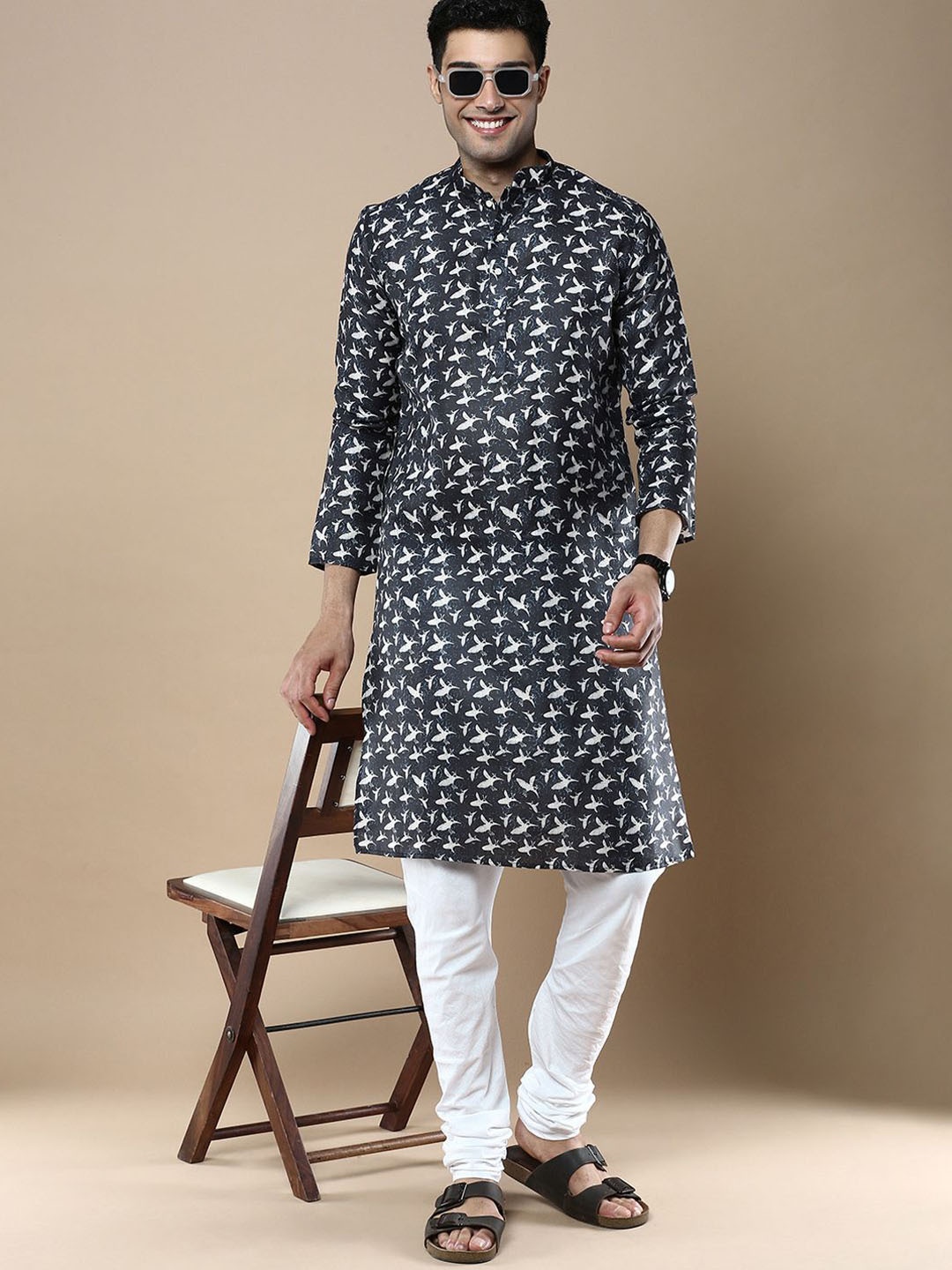

Anouk Men Floral Printed Regular Kurta with Pyjamas, Blue