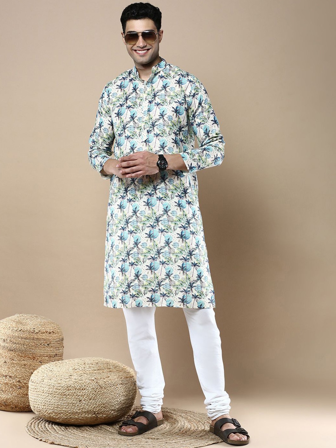 

Anouk Men Printed Regular Kurta with Churidar, Blue