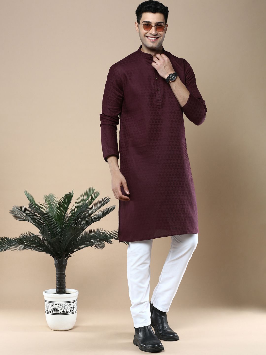 

Anouk Men Regular Kurta with Patiala, Purple