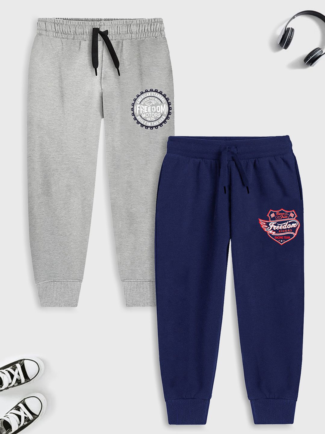 

YK X Trampoline Pack of 2 Kids Mid-Rise Cotton Joggers, Blue