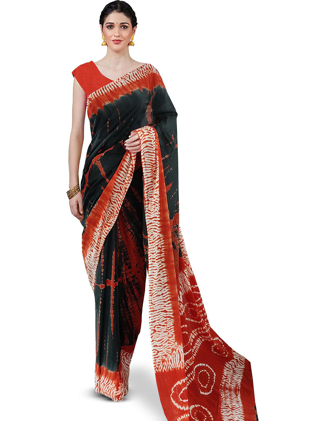 

JAIPURI PRINT Pure Cotton Block Print Saree, Orange