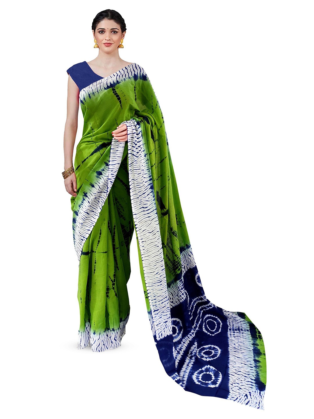 

JAIPURI PRINT Ethnic Motifs Pure Cotton Block Print Saree, Green