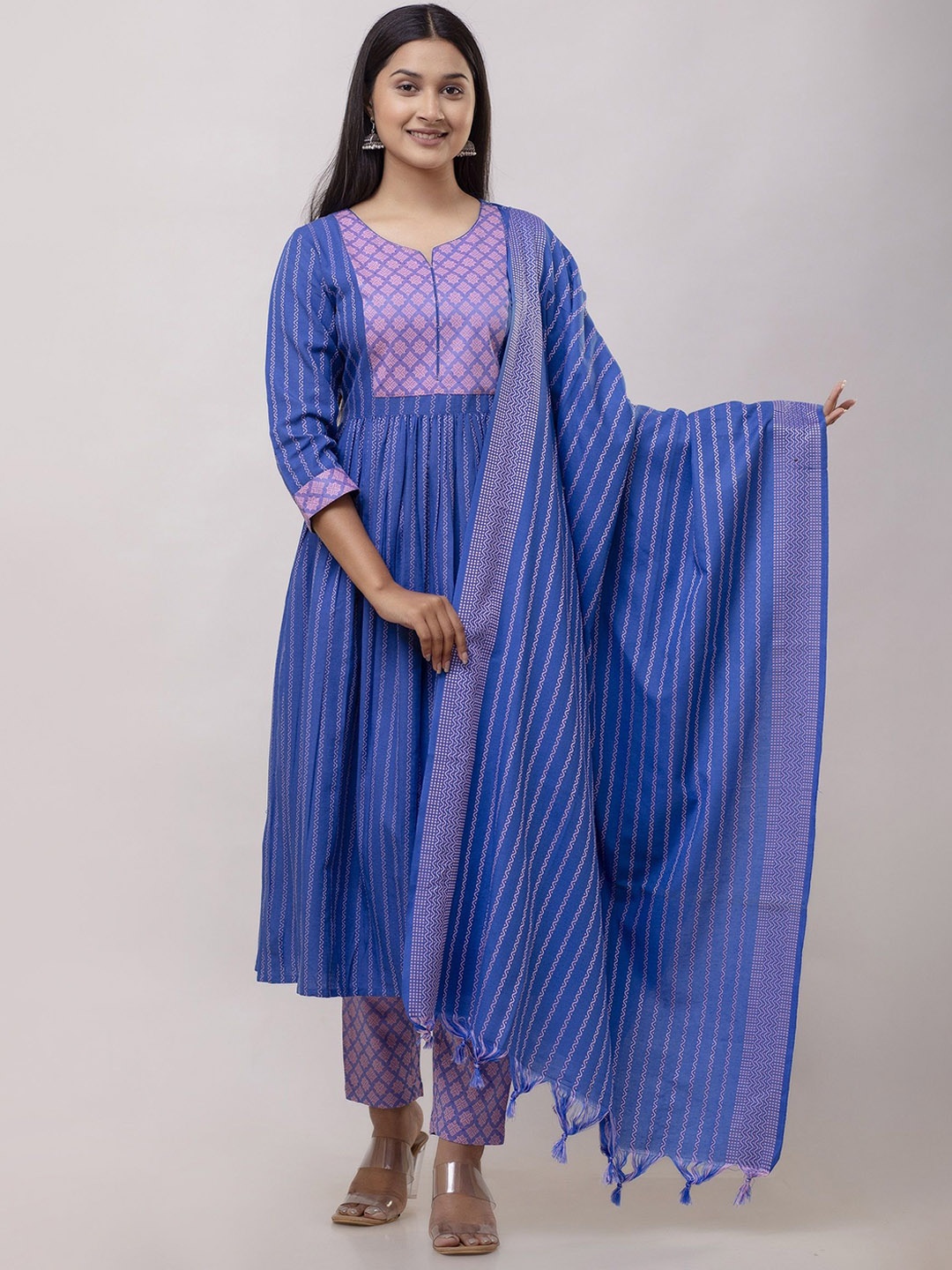 

Charu Women Regular Kurta with Trousers & With Dupatta, Blue