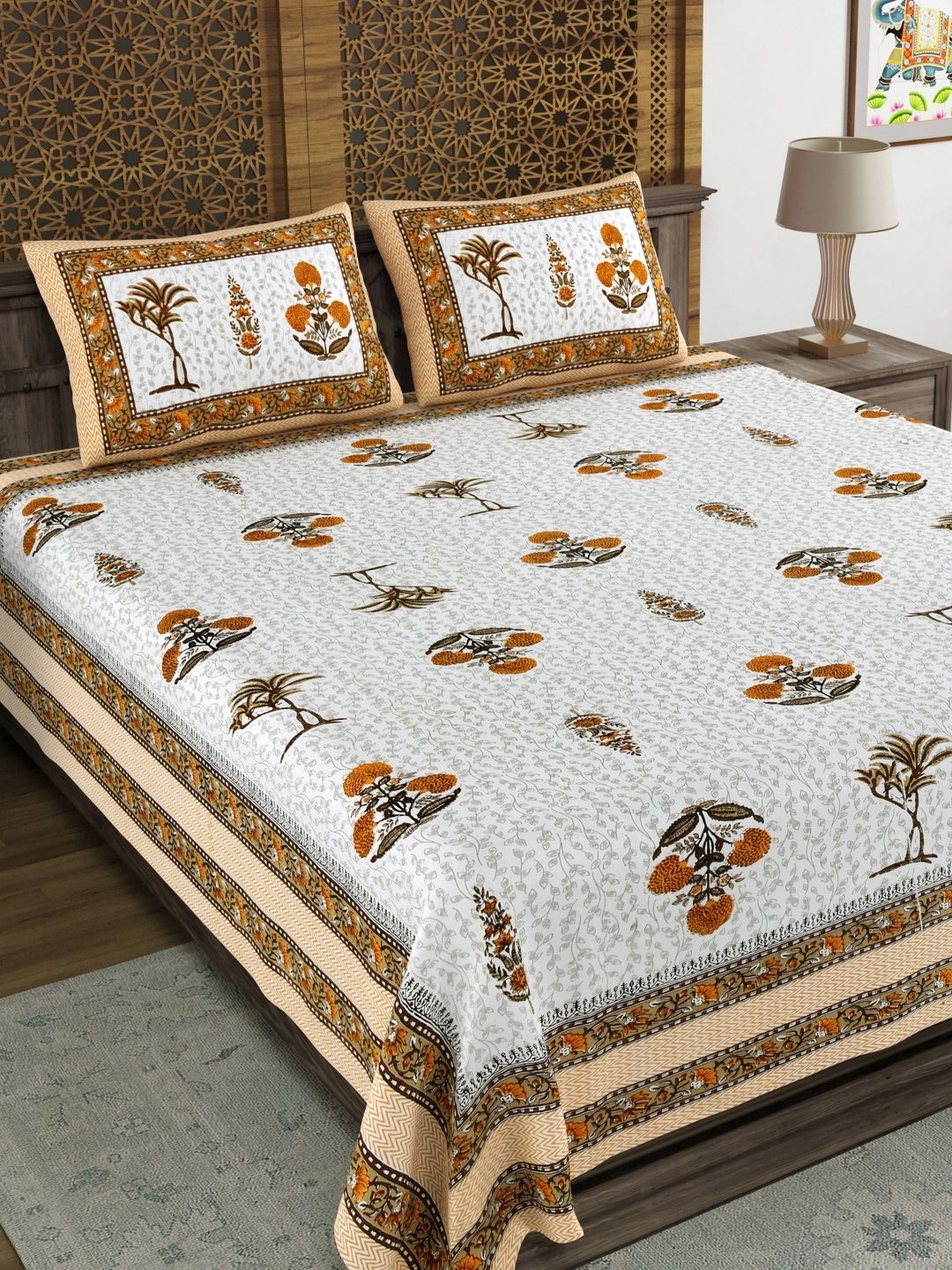 

Aura Orange & White Ethnic Motifs 120 TC King Bedsheet with 2 Pillow Covers