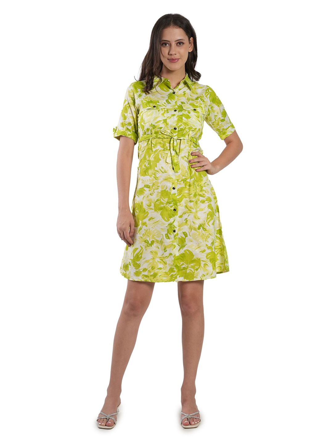 

BAESD Floral Print Shirt Dress, Green