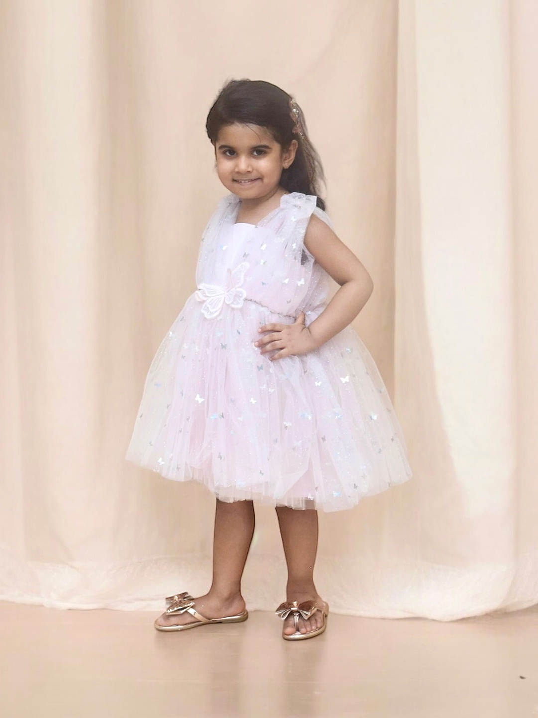 

Fayon Kids Floral Net Fit & Flare Dress, Pink