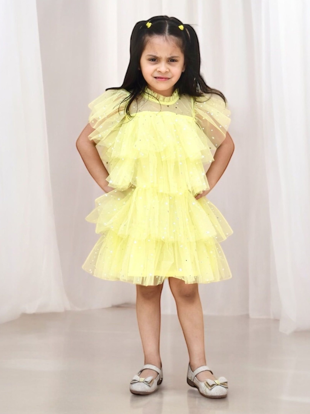 

Fayon Kids Net Fit & Flare Dress, Yellow