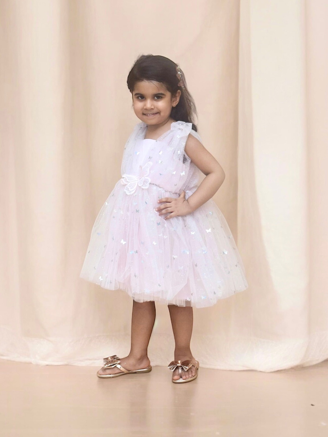 

Fayon Kids Floral Net Fit & Flare Dress, Pink
