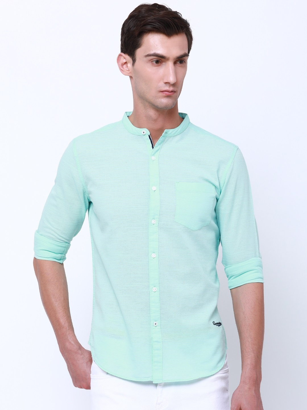 

LOCOMOTIVE Men Sea Green Slim Fit Self Design Casual Shirt