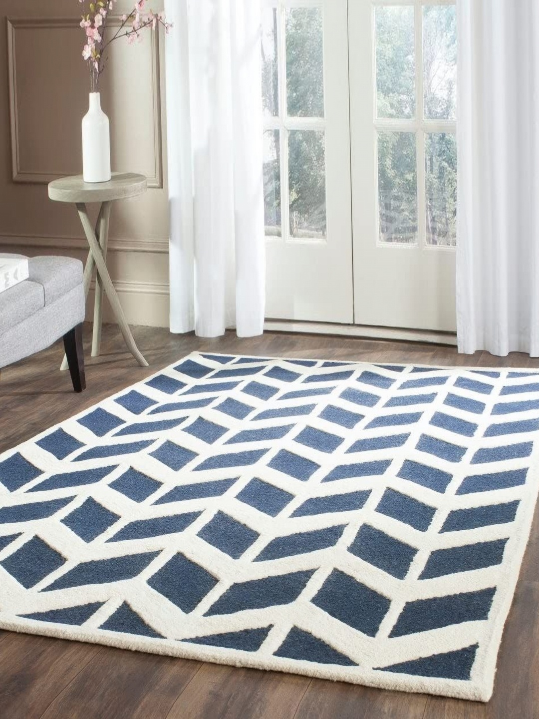 

Safiya Carpet Navy Blue Geometric Hand-Tufted Woollen Carpets