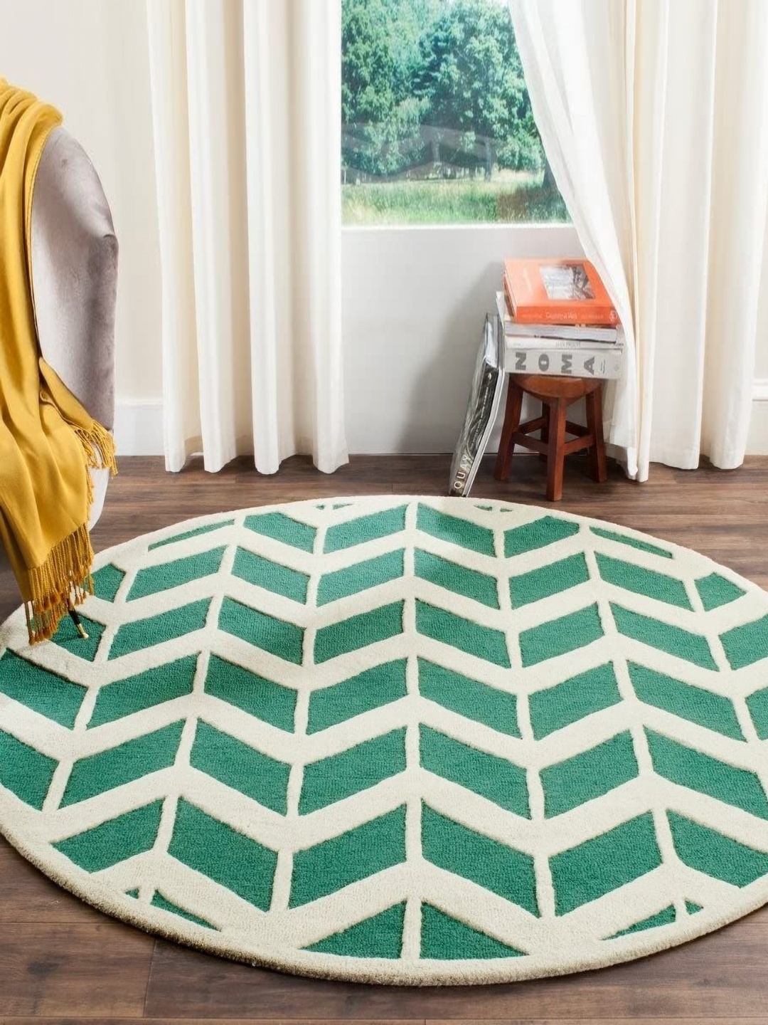 

Safiya Carpet Green Geometric Hand-Tufted Woollen Carpets