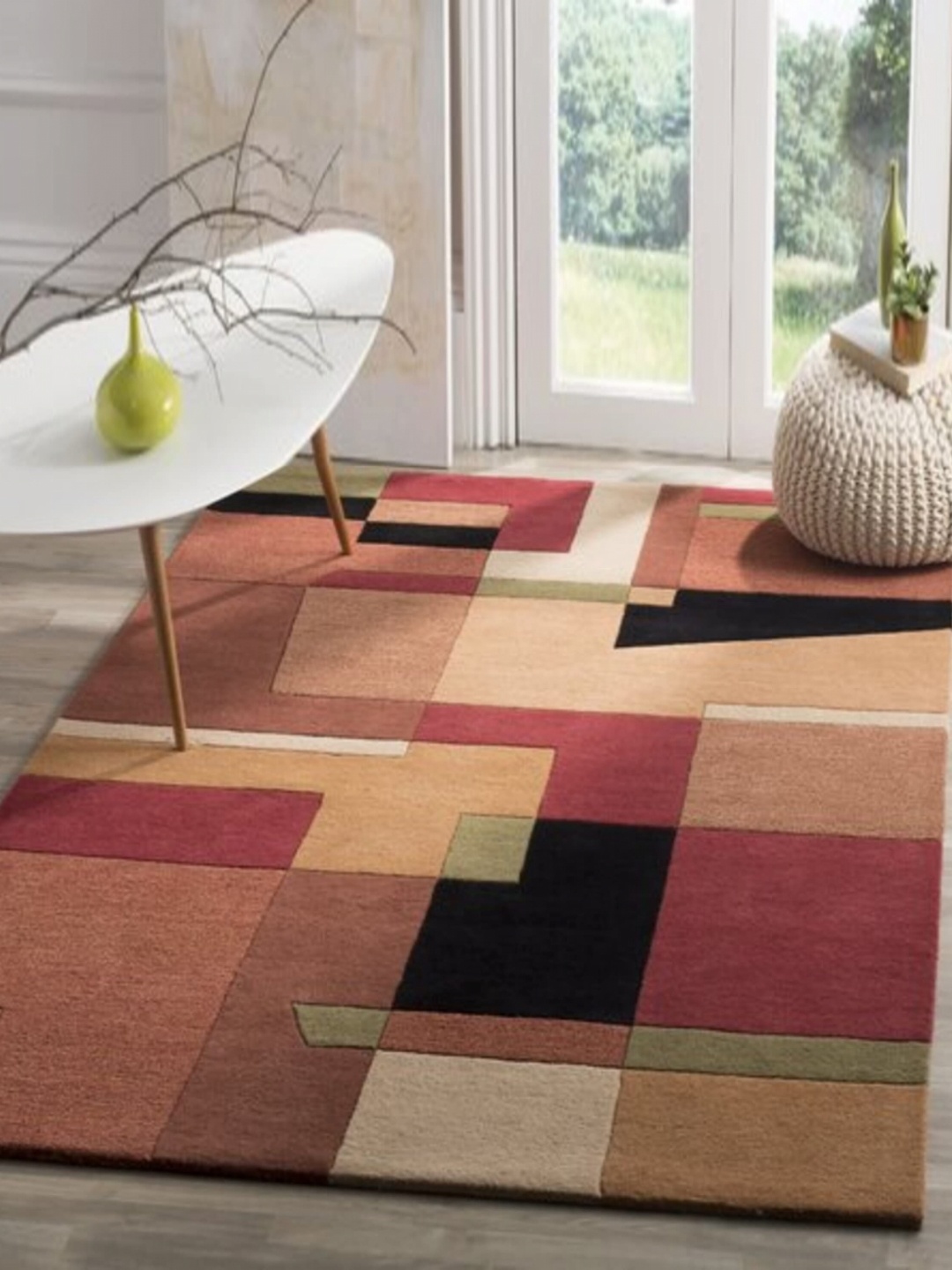 

Safiya Carpet Peach-Coloured Geometric Hand-Tufted Woollen Carpets