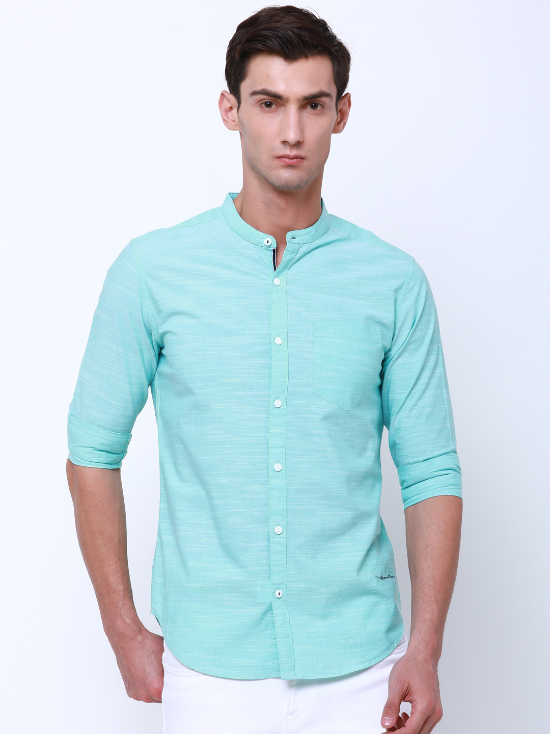 

LOCOMOTIVE Men Sea Green Slim Fit Solid Casual Shirt