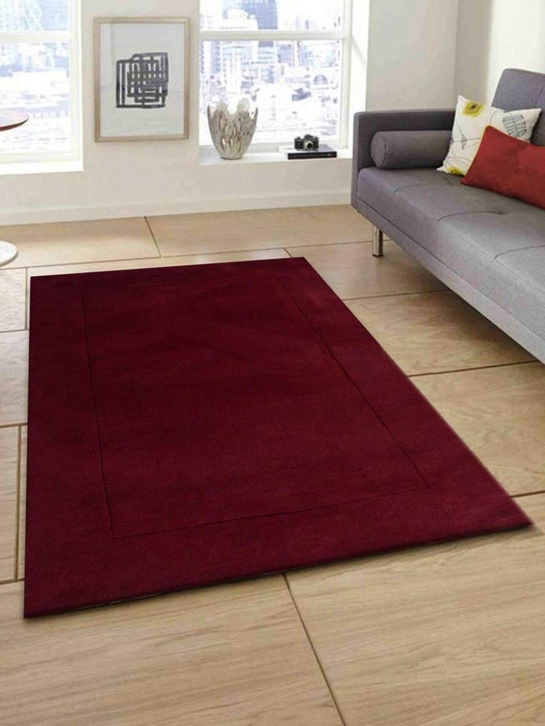 

Safiya Carpet Red Solid Hand-Tufted Woollen Carpets
