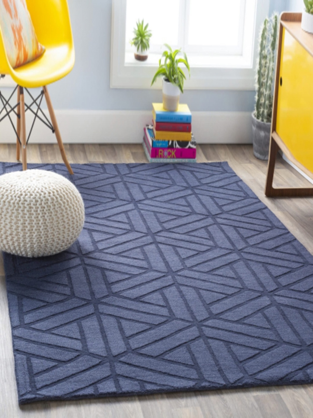 

Safiya Carpet Blue Geometric Hand-Tufted Woollen Carpets